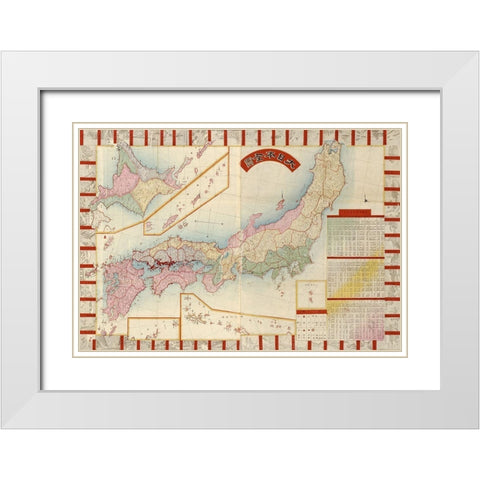 Japan with Points of Interest and table of Counties White Modern Wood Framed Art Print with Double Matting by Vintage Maps