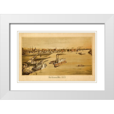 La Crosse-Wisconsin 1873 White Modern Wood Framed Art Print with Double Matting by Vintage Maps