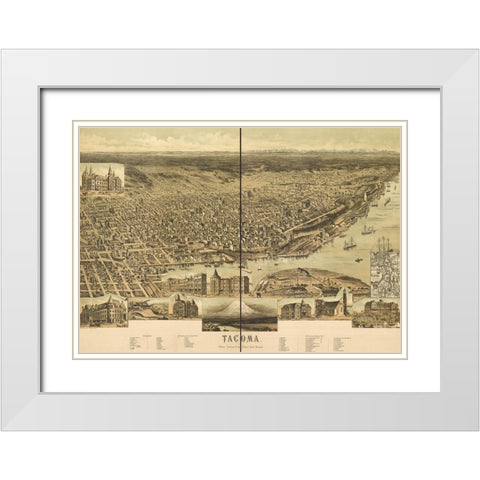 Tacoma-Washington 1890 White Modern Wood Framed Art Print with Double Matting by Vintage Maps