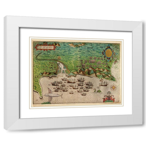 Voyages of Sir Francis Drake 1589 White Modern Wood Framed Art Print with Double Matting by Vintage Maps