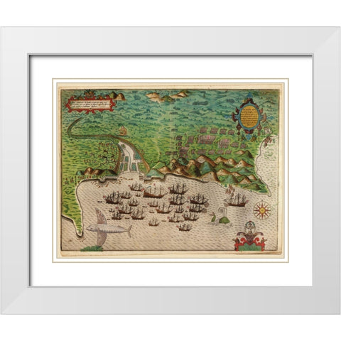 Voyages of Sir Francis Drake 1589 White Modern Wood Framed Art Print with Double Matting by Vintage Maps