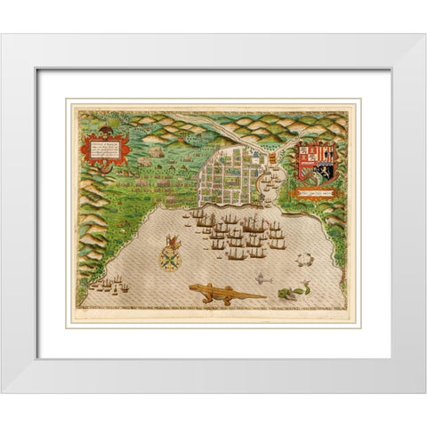Voyages of Sir Francis Drake 1589 White Modern Wood Framed Art Print with Double Matting by Vintage Maps