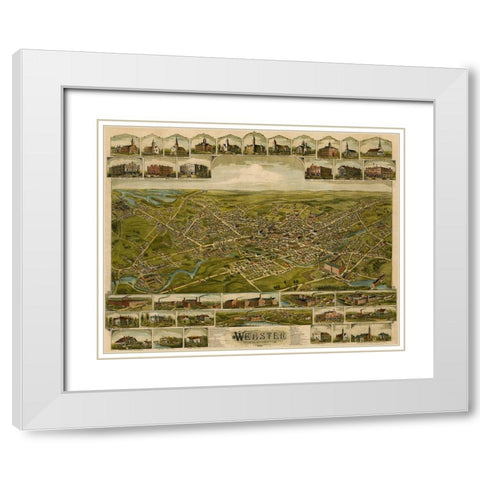 Webster-Massachusetts 1892 White Modern Wood Framed Art Print with Double Matting by Vintage Maps