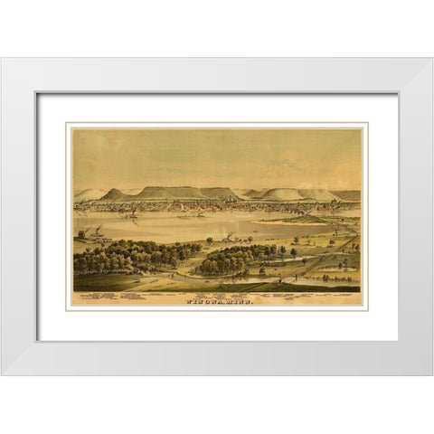 Winona-Minnesota 1874 White Modern Wood Framed Art Print with Double Matting by Vintage Maps