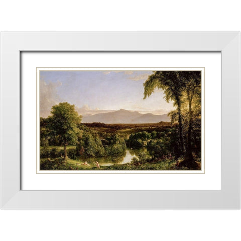 View on the Catskill—Early Autumn White Modern Wood Framed Art Print with Double Matting by Cole, Thomas