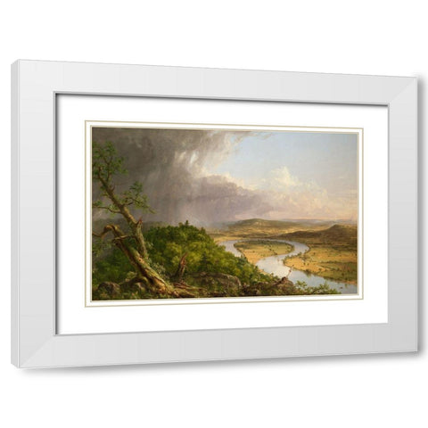 View from Mount Holyoke, Northampton, Massachusetts, after a Thunderstorm—The Oxbow White Modern Wood Framed Art Print with Double Matting by Cole, Thomas