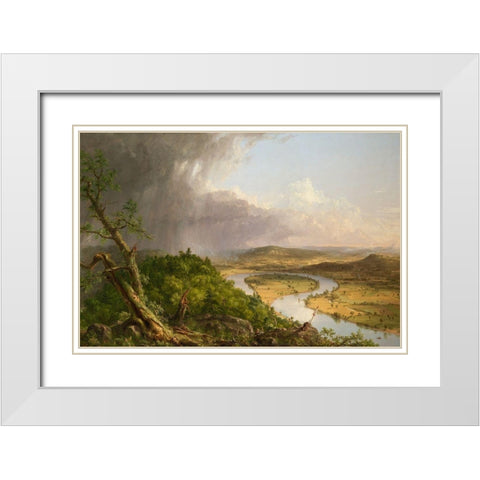 View from Mount Holyoke, Northampton, Massachusetts, after a Thunderstorm—The Oxbow White Modern Wood Framed Art Print with Double Matting by Cole, Thomas