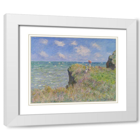Cliff Walk at Pourville White Modern Wood Framed Art Print with Double Matting by Monet, Claude