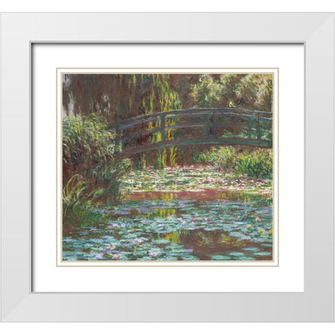 Water Lily Pond White Modern Wood Framed Art Print with Double Matting by Monet, Claude