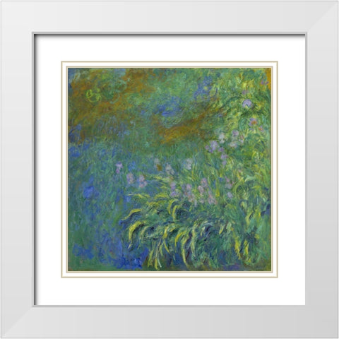 Irises White Modern Wood Framed Art Print with Double Matting by Monet, Claude