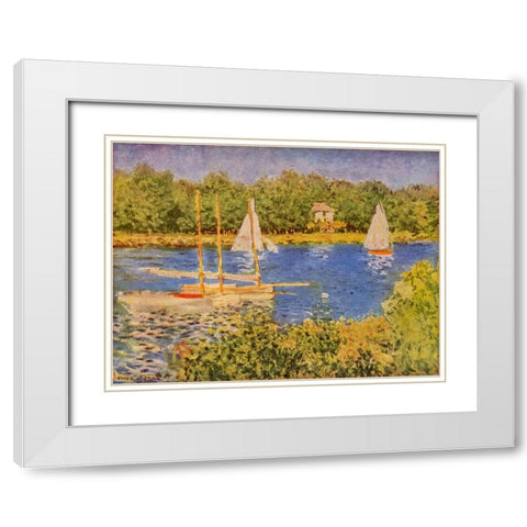 Seine at Argenteuil White Modern Wood Framed Art Print with Double Matting by Monet, Claude