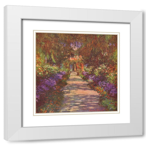 Garden way White Modern Wood Framed Art Print with Double Matting by Monet, Claude