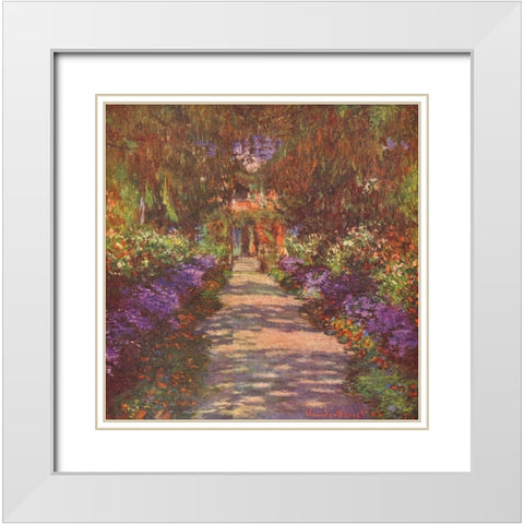 Garden way White Modern Wood Framed Art Print with Double Matting by Monet, Claude