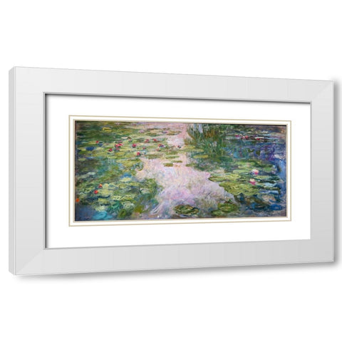 Waterlillies White Modern Wood Framed Art Print with Double Matting by Monet, Claude