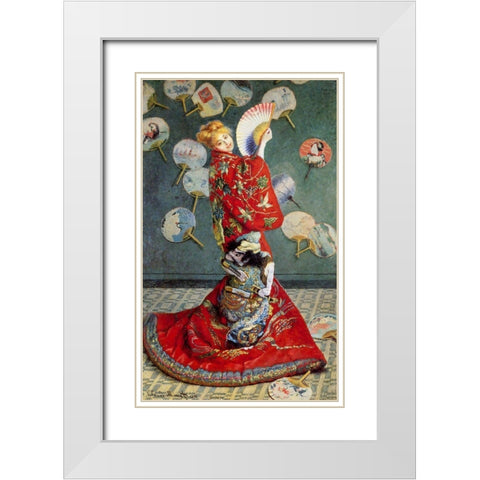 Madame Monet in a Japanese costume White Modern Wood Framed Art Print with Double Matting by Monet, Claude