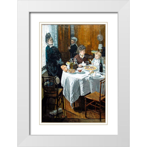 The Luncheon (1868) White Modern Wood Framed Art Print with Double Matting by Monet, Claude