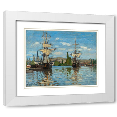 Ships Riding on the Seine at Rouen White Modern Wood Framed Art Print with Double Matting by Monet, Claude