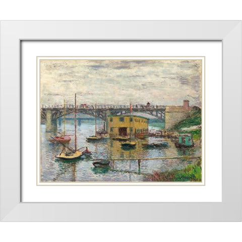 Bridge at Argenteuil on a Gray Day White Modern Wood Framed Art Print with Double Matting by Monet, Claude