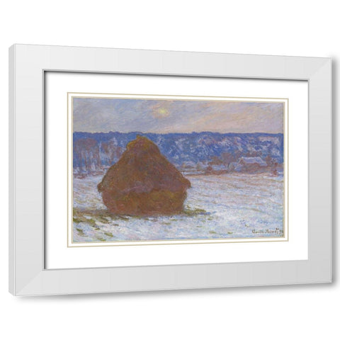 Stack of Wheat (Snow Effect, Overcast Day) White Modern Wood Framed Art Print with Double Matting by Monet, Claude