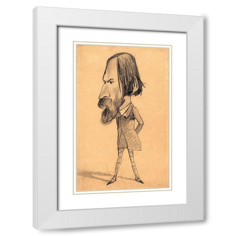 Caricature of Auguste Vacquerie White Modern Wood Framed Art Print with Double Matting by Monet, Claude