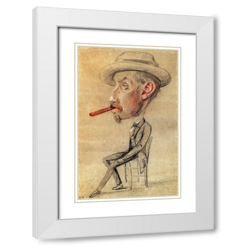 Caricature of a Man with a Big Cigar White Modern Wood Framed Art Print with Double Matting by Monet, Claude