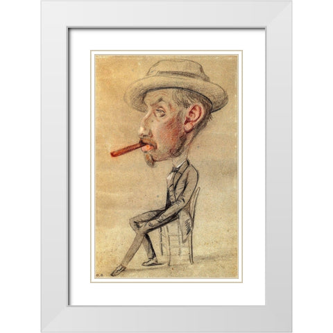 Caricature of a Man with a Big Cigar White Modern Wood Framed Art Print with Double Matting by Monet, Claude
