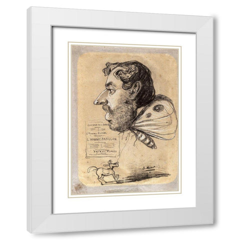 Caricature of Jules Didier (“Butterfly Manâ€) White Modern Wood Framed Art Print with Double Matting by Monet, Claude