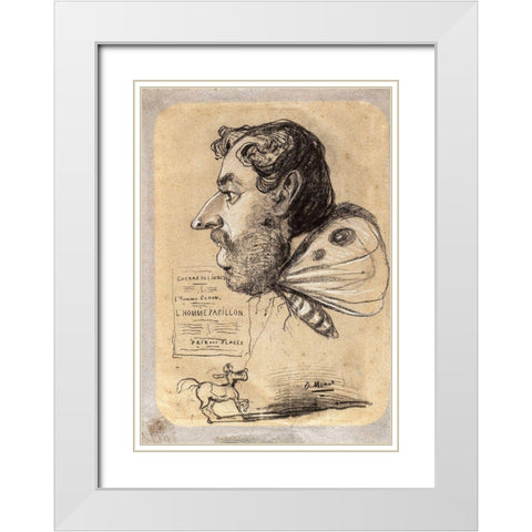 Caricature of Jules Didier (“Butterfly Manâ€) White Modern Wood Framed Art Print with Double Matting by Monet, Claude