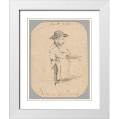 Caricature of a Man in the Small Hat White Modern Wood Framed Art Print with Double Matting by Monet, Claude