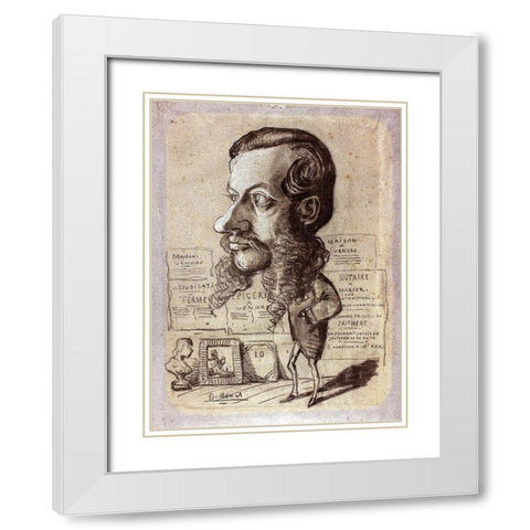 Caricature of Léon Manchon White Modern Wood Framed Art Print with Double Matting by Monet, Claude
