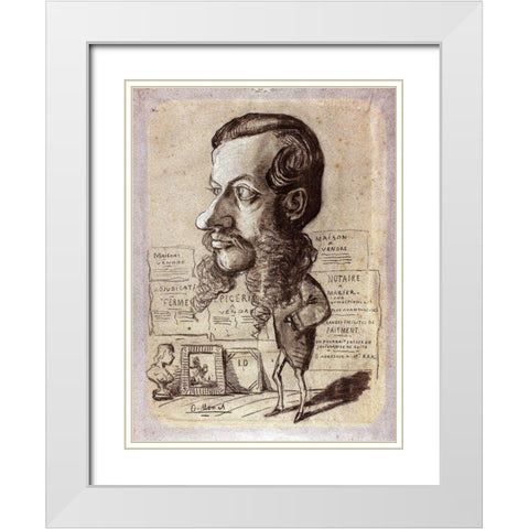 Caricature of Léon Manchon White Modern Wood Framed Art Print with Double Matting by Monet, Claude
