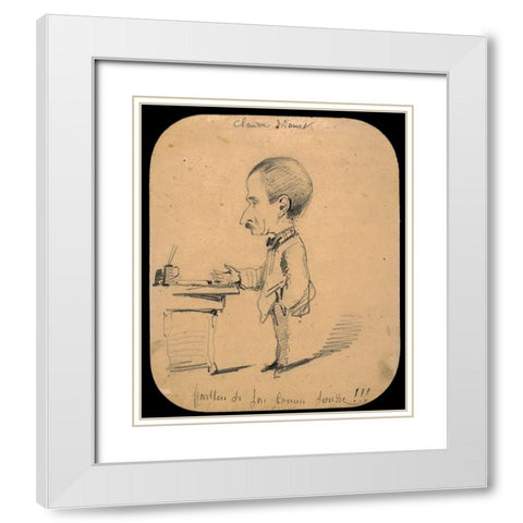 Caricature of a Man Standing by Desk White Modern Wood Framed Art Print with Double Matting by Monet, Claude