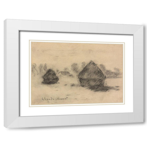 Stacks of Wheat White Modern Wood Framed Art Print with Double Matting by Monet, Claude