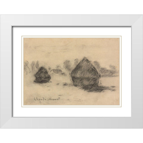 Stacks of Wheat White Modern Wood Framed Art Print with Double Matting by Monet, Claude
