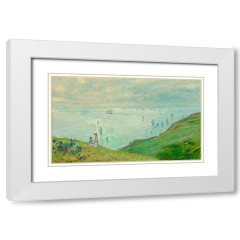 Cliffs at Pourville White Modern Wood Framed Art Print with Double Matting by Monet, Claude