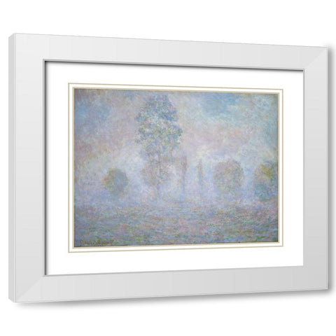 Morning Haze White Modern Wood Framed Art Print with Double Matting by Monet, Claude