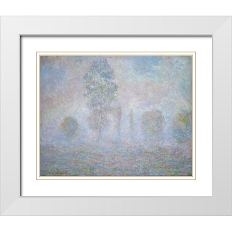 Morning Haze White Modern Wood Framed Art Print with Double Matting by Monet, Claude