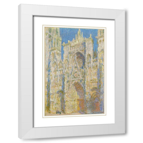 Rouen Cathedral, West Façade, Sunlight White Modern Wood Framed Art Print with Double Matting by Monet, Claude