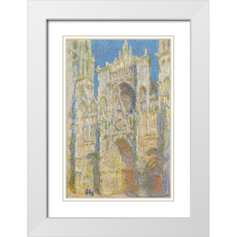 Rouen Cathedral, West Façade, Sunlight White Modern Wood Framed Art Print with Double Matting by Monet, Claude