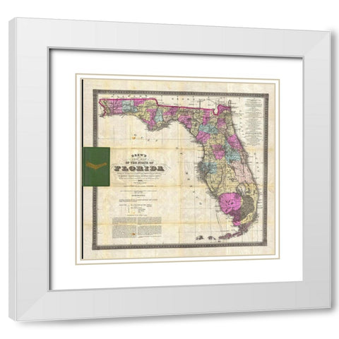 New Map of The State of Florida, 1870 White Modern Wood Framed Art Print with Double Matting by Drew, Columbus