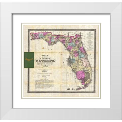 New Map of The State of Florida, 1870 White Modern Wood Framed Art Print with Double Matting by Drew, Columbus