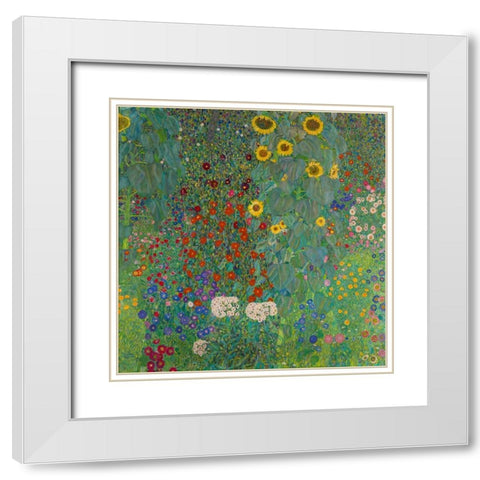 Farm Garden with Sunflowers White Modern Wood Framed Art Print with Double Matting by Klimt, Gustav