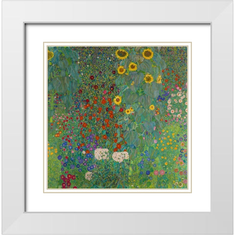 Farm Garden with Sunflowers White Modern Wood Framed Art Print with Double Matting by Klimt, Gustav