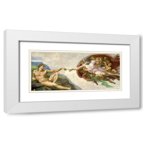 The Creation of Adam White Modern Wood Framed Art Print with Double Matting by Michelangelo