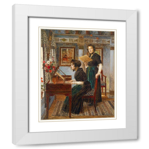 The Singing Lesson White Modern Wood Framed Art Print with Double Matting by Firle, Walter