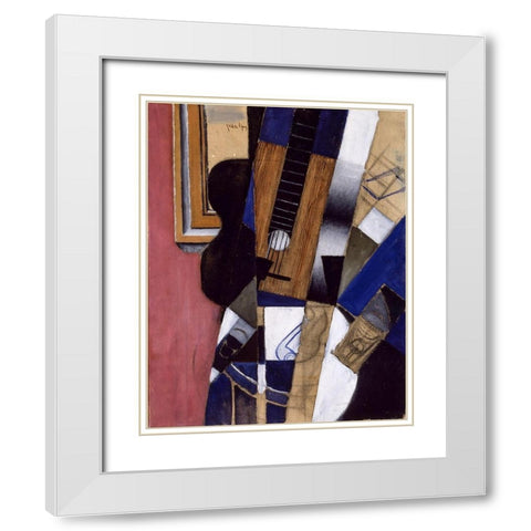 Guitar and Pipe White Modern Wood Framed Art Print with Double Matting by Gris, Juan