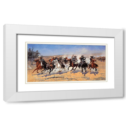 A Dash for the Timber White Modern Wood Framed Art Print with Double Matting by Remington, Frederic