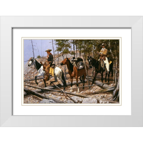 Prospecting for Cattle Range White Modern Wood Framed Art Print with Double Matting by Remington, Frederic