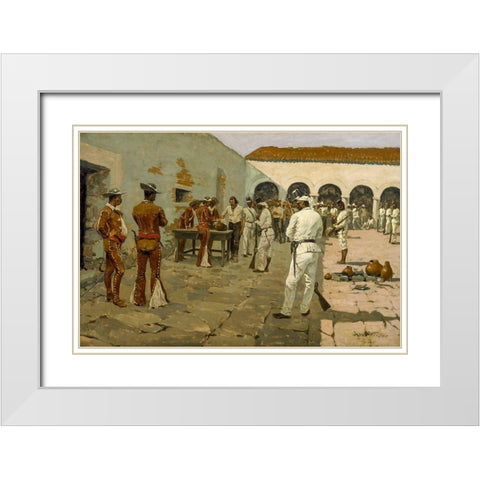 The Mier Expedition The Drawing of the Black Bean White Modern Wood Framed Art Print with Double Matting by Remington, Frederic