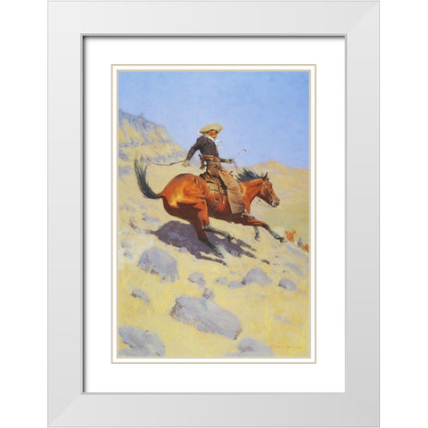 The Cowboy White Modern Wood Framed Art Print with Double Matting by Remington, Frederic
